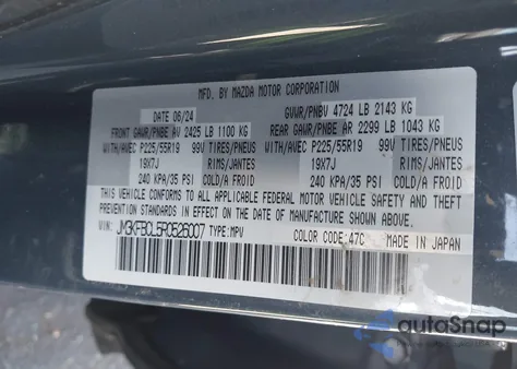 2024 Mazda Cx-5 2.5 S Carbon Edition z USA, uszkodzony, nr VIN JM3KFBCL5R0526007